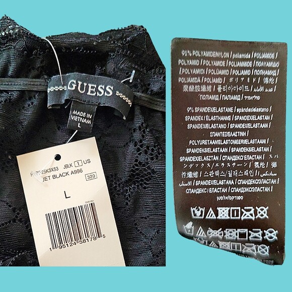 GUESS NEW Romantic Allover Lace Scallop Off-Shoulders Crop Top L - Picture 11 of 12